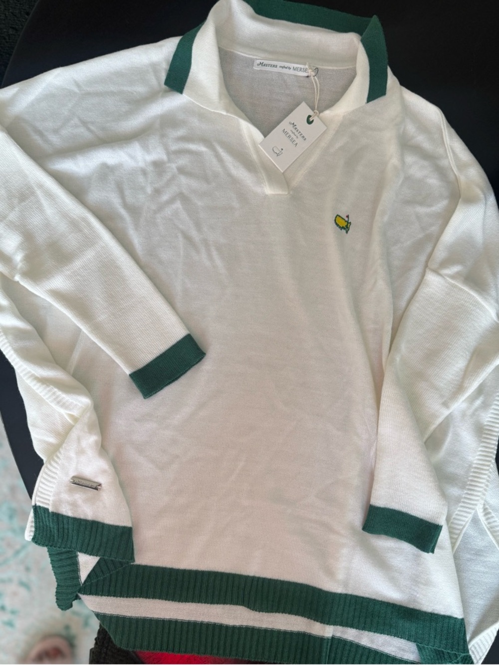 Masters crafted by MerSea White Knit Top with Green Trim collar Small 2026